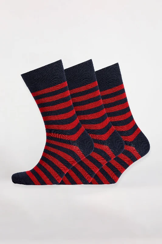 sock sizes summer -  Everyday Cotton Sock Stripe 3 Pack - Navy/Red