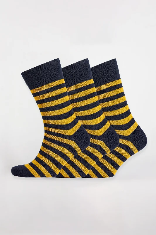 sock fashion summer -  Everyday Cotton Sock Stripe 3 Pack - Navy/Yellow