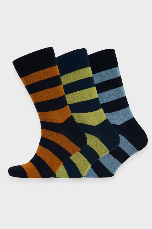 sock durability summer -  Everyday Cotton Sock Wide Stripe 3 Pack - Orange/Yellow/Sky Blue