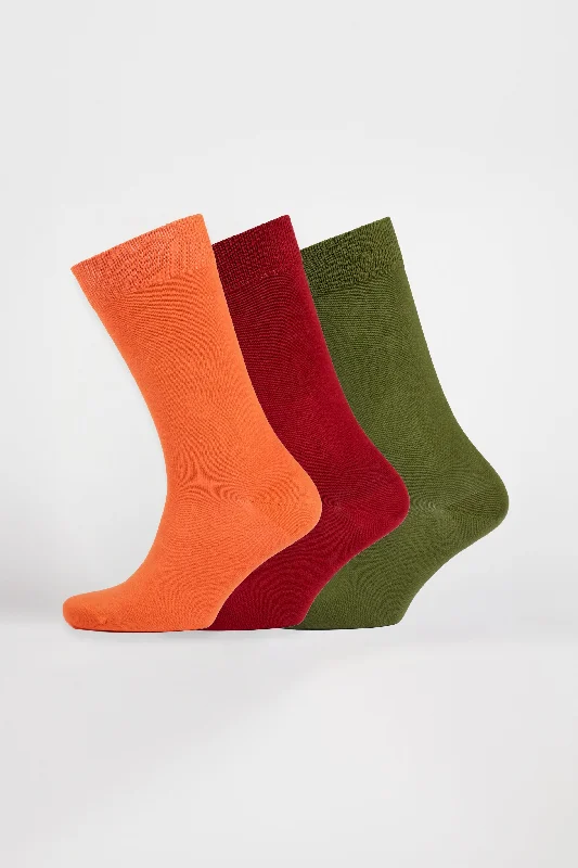 sock promotions winter -  Everyday Cotton Sock Calf Plain 3 Pack - Orange/Burgundy/Moss