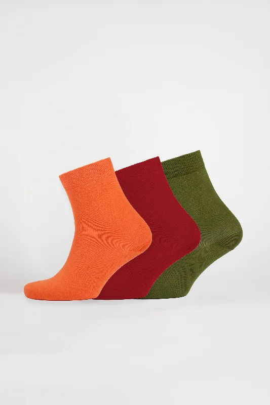 sock bundles winter -  Everyday Cotton Sock Ankle Plain 3 Pack - Orange/Burgundy/Moss