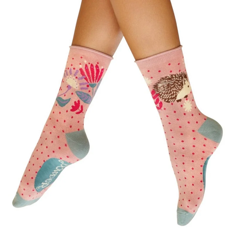 sock durability winter -  Hedgehog Hunting in Leaves Ankle Socks in Petal