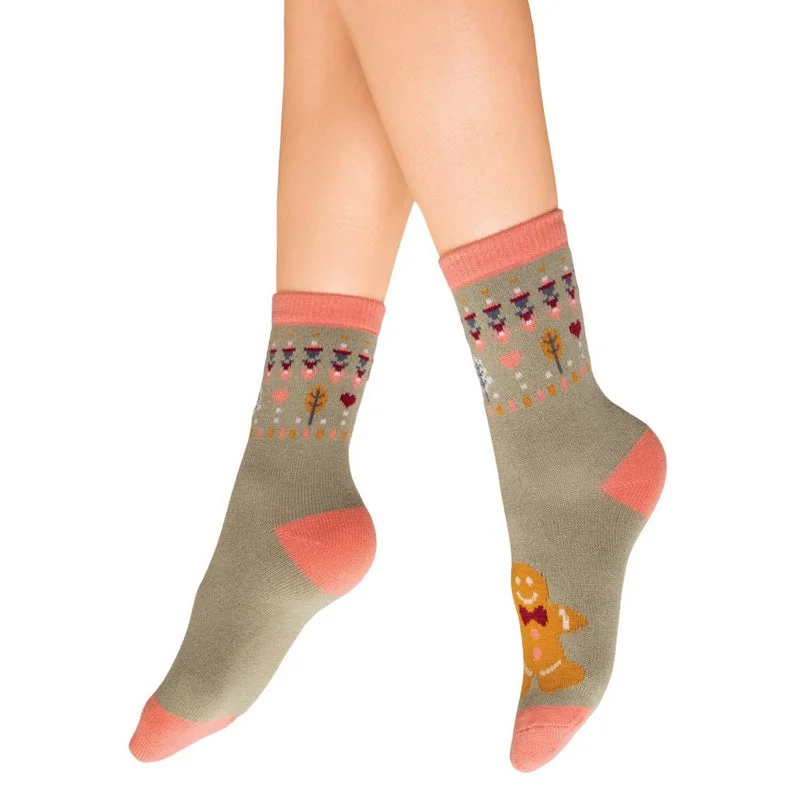 sock care winter -  Knitted Socks Gingerbread Man Sage