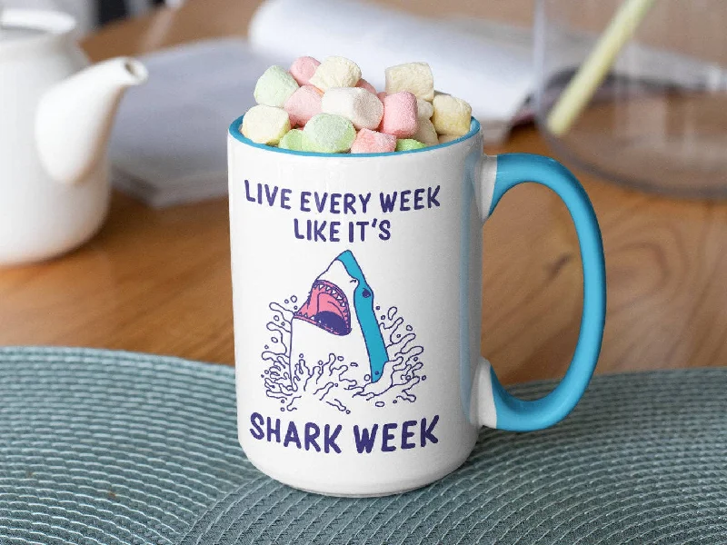 sock deals casual -  Live Every Week Like It's Shark Week 15oz. Blue Handle Mug