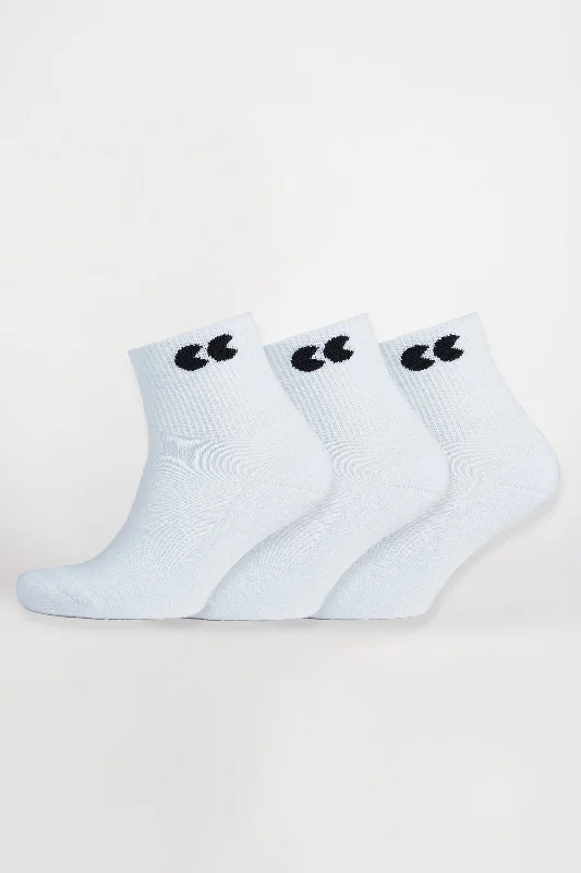 sock features winter -  Logo Sports Cotton Sock Ankle 3 Pack - White