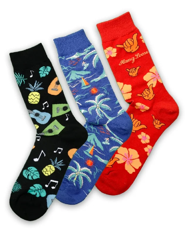 sock offers casual -  Men’s Hawaiian Tropical Vibes Crew Socks Pack | 3-Pair Bundle