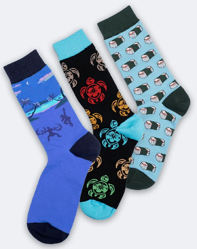 sock features casual -  Men's Aloha Spirit Crew Socks Pack | 3-Pair Bundle