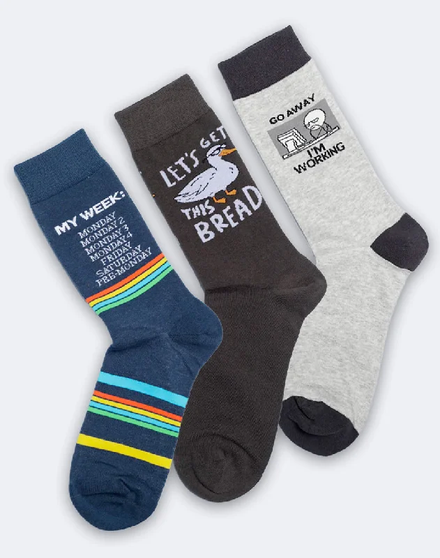 sock brands casual -  Men's Hustle & Humor Work Crew Socks Pack | 3-Pair Bundle