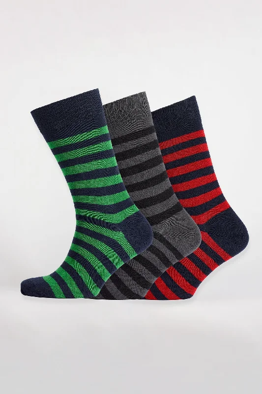 sock availability winter -  Mixed Everyday Cotton Sock Stripe 3 Pack - Green/Grey/Red