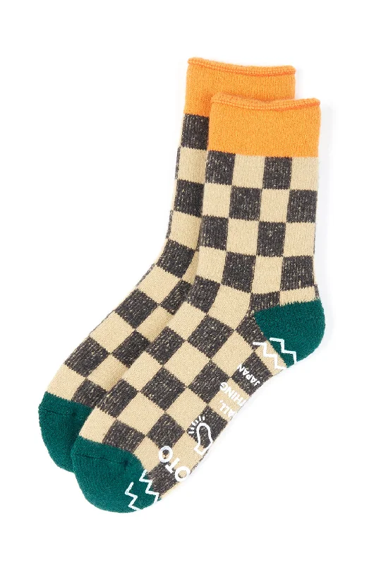 sock uses sports -  ROTOTO Pile Room Checkerboard Socks - Beige / Light Orange / Dark Green