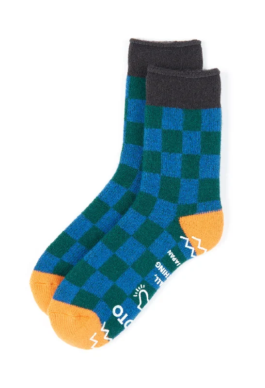 sock ratings sports -  ROTOTO Pile Room Checkerboard Socks - Blue / Charcoal / Light Orange