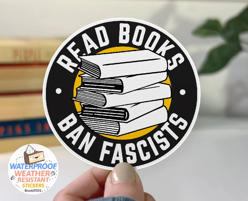 sock materials casual -  Read Books Ban Fascists Sticker, 3" Funny Reading Decal