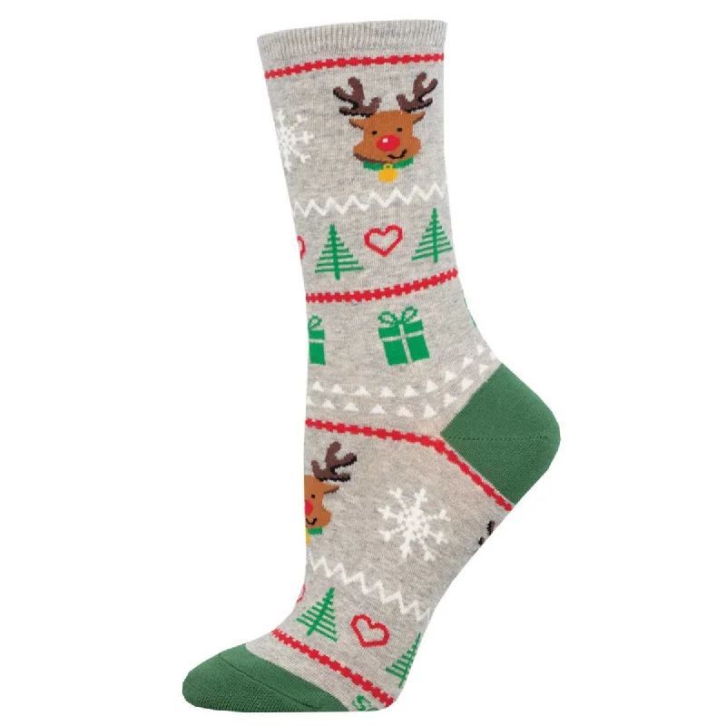 sock pairs casual -  Reindeer Fair Isle - Cotton Crew