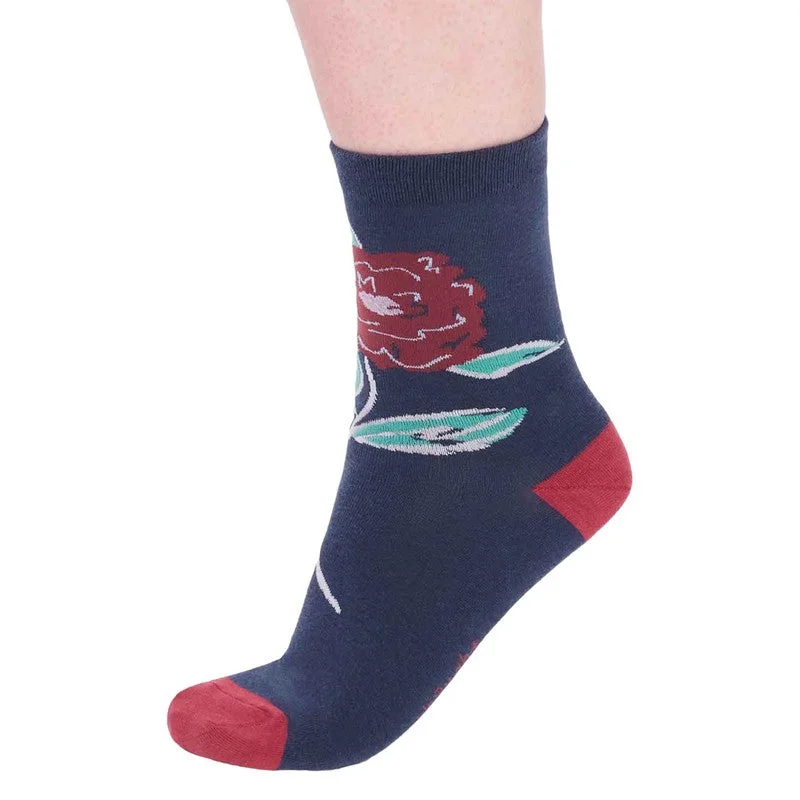 sock designs sports -  Rossa Floral Organic Cotton Socks Slate Blue