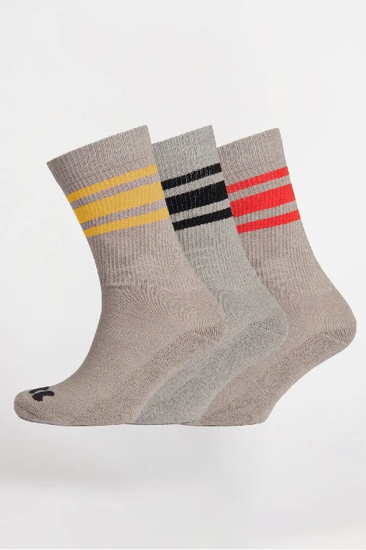 sock shipping winter -  Sports Cotton Sock Calf 3 Pack - Grey/Mixed Stripe