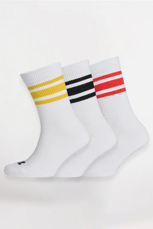 sock exchanges winter -  Sports Cotton Sock Calf 3 Pack - White/Mixed Stripe