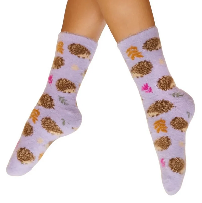 sock reviews sports -  Tiny Hedgehog Fuzzy Slipper Socks in Lilac