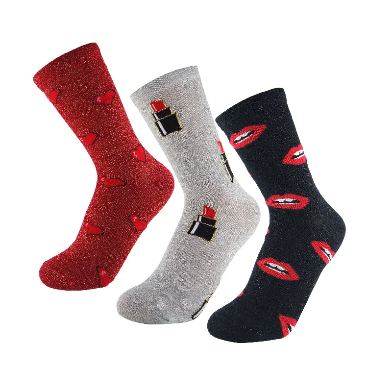 sock sets summer -  Women's Glitter Socks / Hearts - Lipsticks - Lips