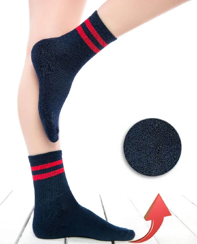 sock designs sports -  Women's Navy Color-Red Striped Cotton Socks