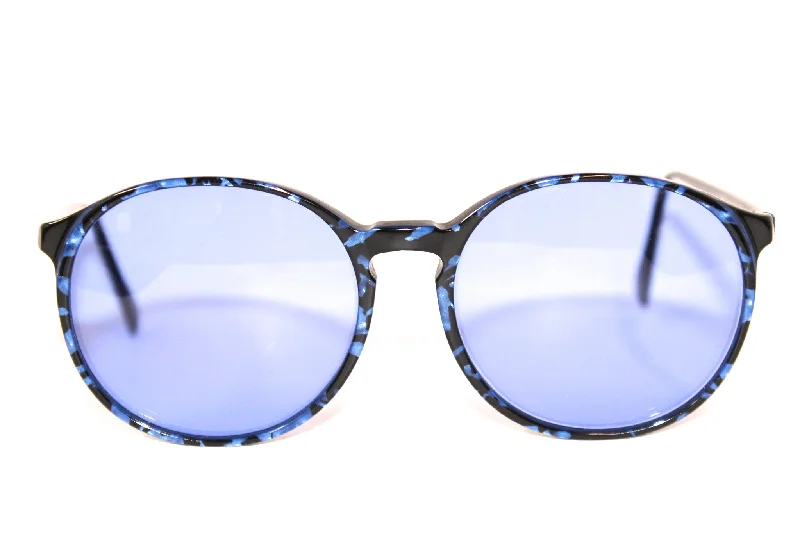 sunglasses with digital patterns -  Retro Sunglasses in Round Blue Tortoise with Blue Tint