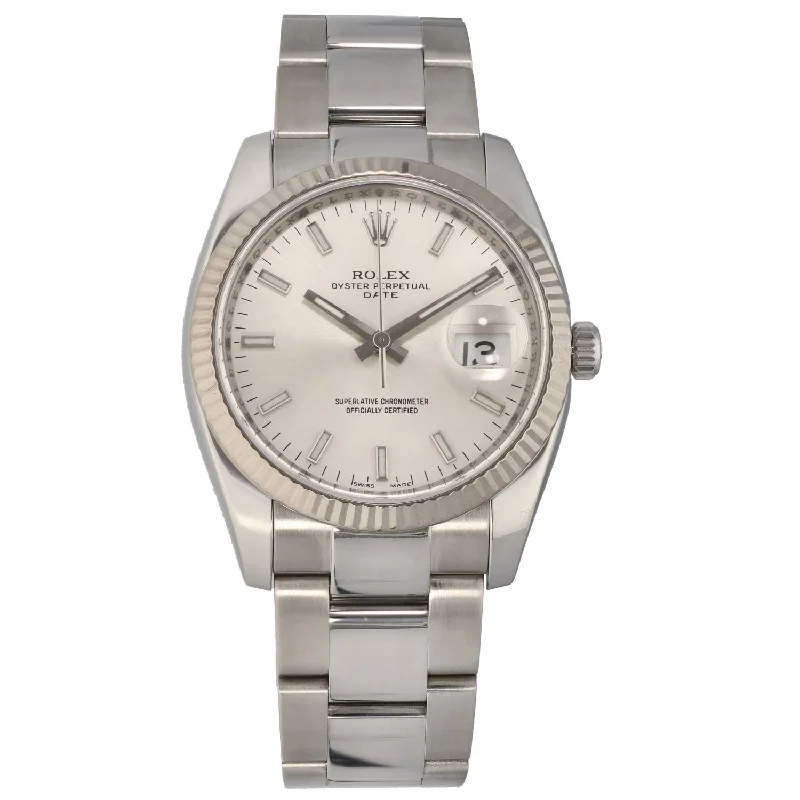 watch with orange bezel -  Rolex Oyster Perpetual Date 115234 34mm Stainless Steel Watch