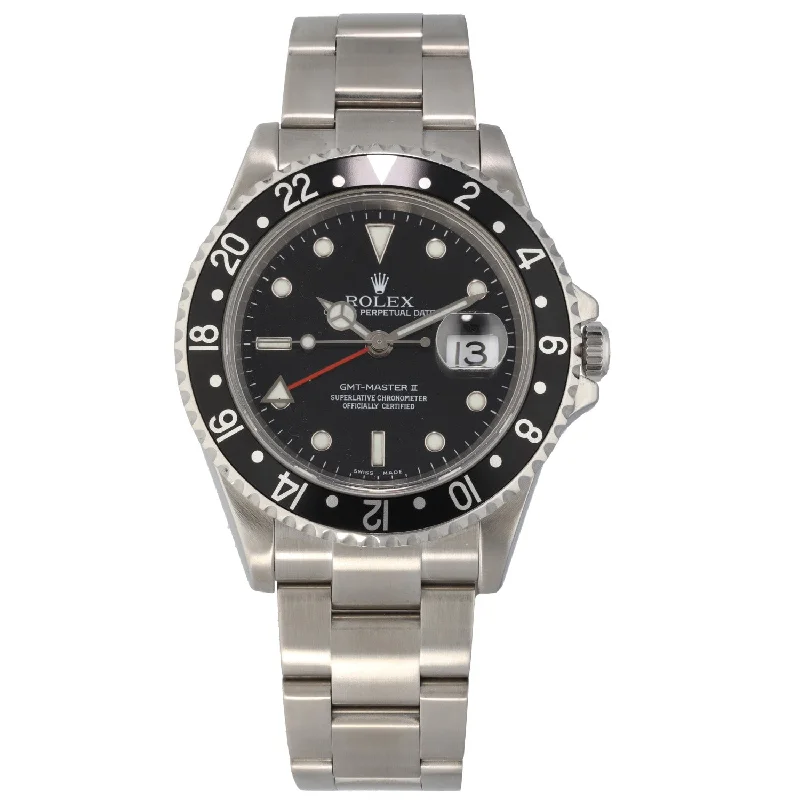 watch with yellow face -  Rolex GMT Master II 16710 40mm Stainless Steel Watch