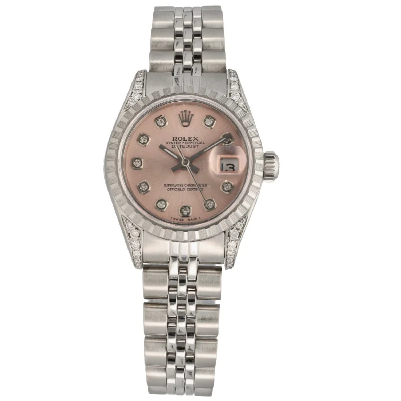 watch with red face -  Rolex Lady Datejust 69240 26mm Stainless Steel Watch