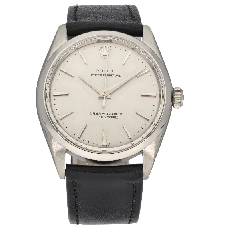 watch with white strap -  Rolex Oyster Perpetual 1002 34mm Stainless Steel Watch