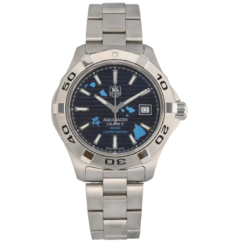 watch with blue numerals -  Tag Heuer Aquaracer WAP201AA 43mm Stainless Steel Watch