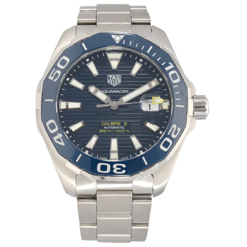 watch with black hands -  Tag Heuer Aquaracer WAY201B 43mm Stainless Steel Watch