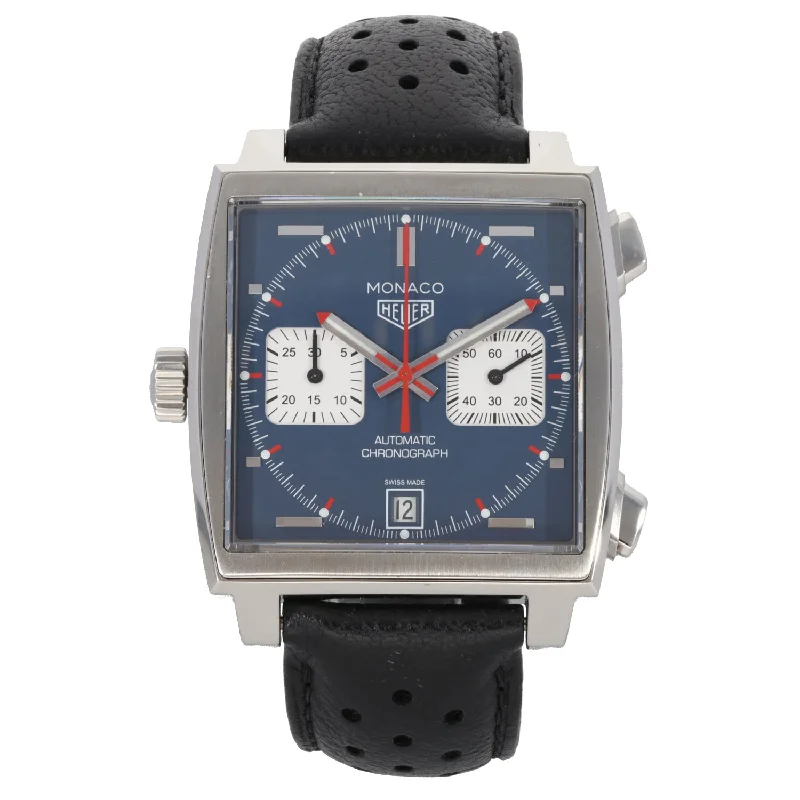 watch with white numerals -  Tag Heuer Monaco CAW211P 39mm Stainless Steel Watch